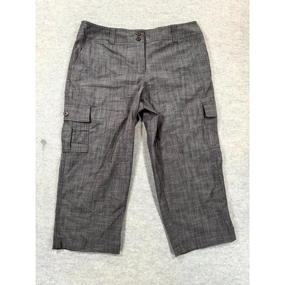 AB Studio Cargo Capri Pants Womens 12 Brown Lined Cotton Stretch Hiking Camping